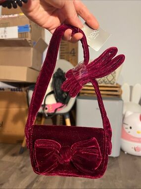 Nwt next girls Velvet Bow Crossbody Bag in Burgundy